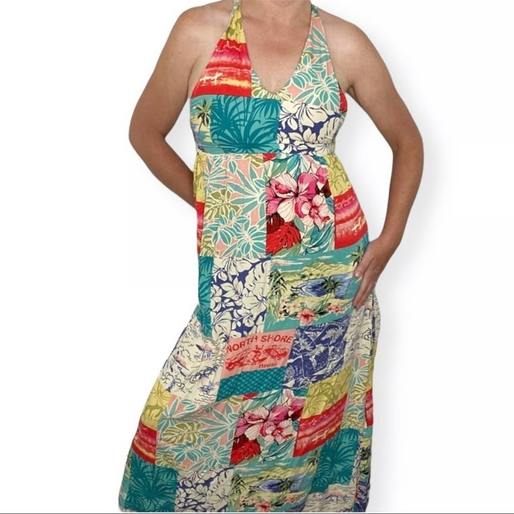 Tommy Bahama Ocean Patchwork Halter Hawaiian Maxi Dress S